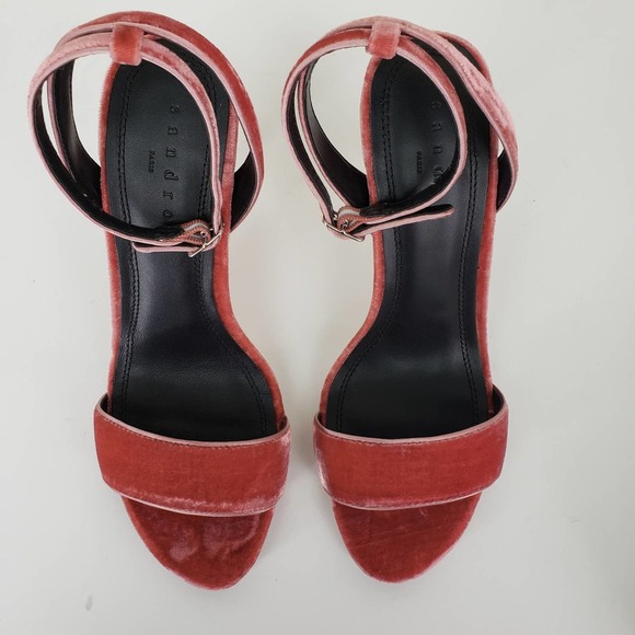 Sandro Nina Pink Velvet Strappy Sandal Siletto 8.5 - Picture 1 of 10